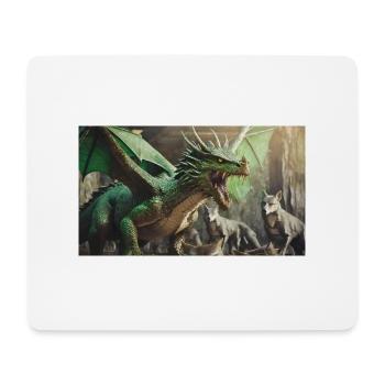 Ein realistischer, majestätischer grüner Drachenwolf - Mousepad (Querformat) - Weiß - Vorne