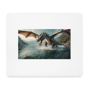 Ein realistischer böser dunkler Drache jagt Fischfluss - Mousepad (Querformat) - Weiß - Vorne