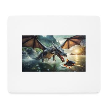 Ein realistischer böser dunkler Drache jagt den Fluss - Mousepad (Querformat) - Weiß - Vorne