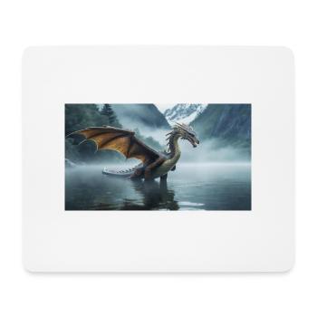 Ein realistischer böser dunkler Drache in einem nebligen Fluss - Mousepad (Querformat) - Weiß - Vorne