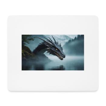 Ein realistischer böser dunkler Drache in einem nebligen Fluss - Mousepad (Querformat) - Weiß - Vorne
