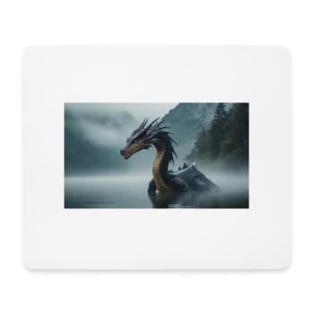 Ein realistischer böser dunkler Drache in einem nebligen Fluss - Mousepad (Querformat) - Weiß - Vorne