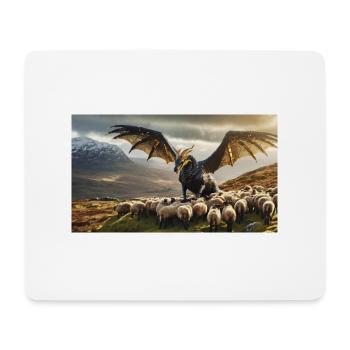 Eine realistische böse schwarz-goldene Drachenjagd - Mousepad (Querformat) - Weiß - Vorne