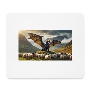 A realistic bad black and golden dragon hunting - Mouse Pad (horizontal) - white - Front