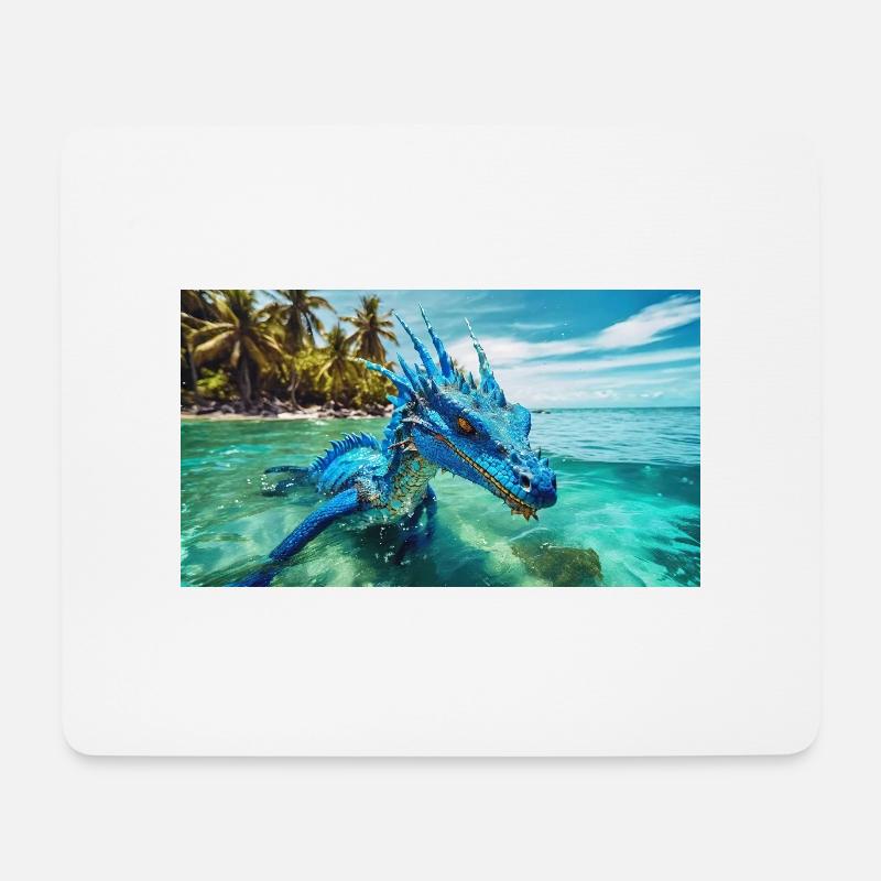 Ein realistischer blauer Wasserdrache im Meerwasser - Mousepad (Querformat) - Weiß