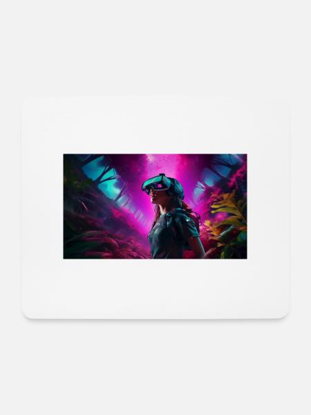 Digitale Träumereien: Eine Frau in virtueller Real - Mousepad (Querformat) - Weiß