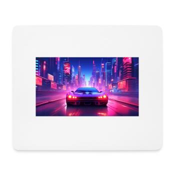 A futuristic neon car on the highway - Mouse Pad (horizontal) - white - Front