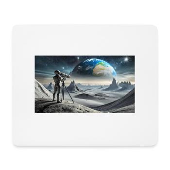 grey alien on the moon surface – observing earth - Mouse Pad (horizontal) - white - Front