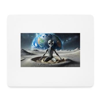 Grauer Außerirdischer auf der Mondoberfläche – meditieren - Mousepad (Querformat) - Weiß - Vorne