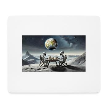 extraterrestre gris à la surface de la lune – dîner - Tapis de souris (format paysage) - blanc - Devant