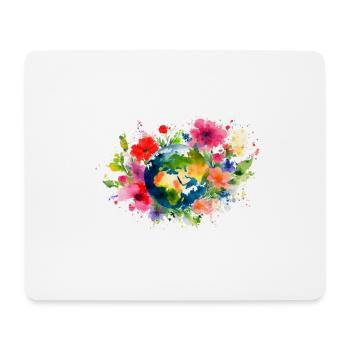 Earth surrounded by Flowers. Outlined, Aquarell - Mouse Pad (horizontal) - white - Front