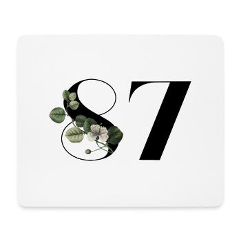 Numéro 87 floral vert - 87e anniversaire floral - Tapis de souris (format paysage) - blanc - Devant