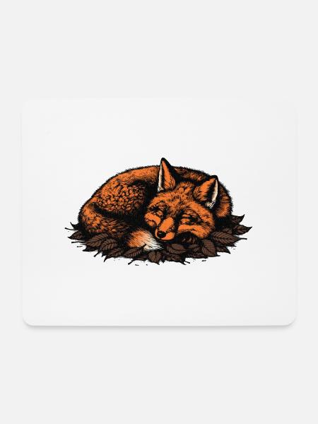 Schlafender Fuchs auf Herbstblättern - Mousepad (Querformat) - Weiß