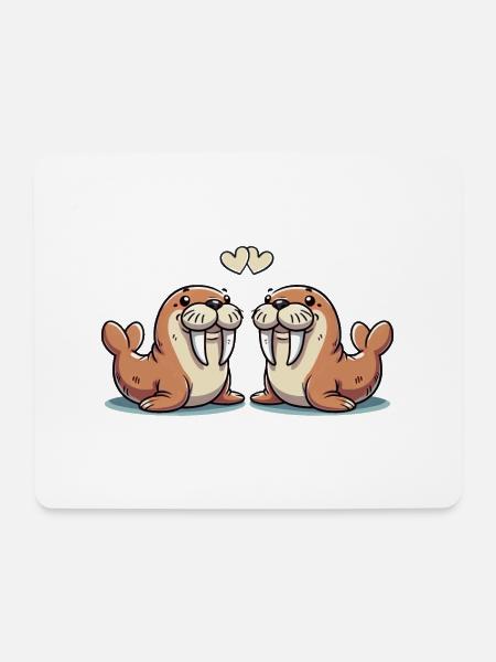 seehund love - Mousepad (Querformat) - Weiß