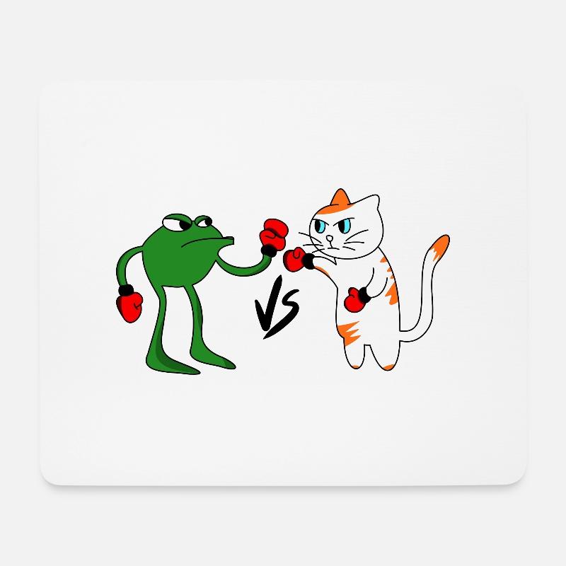 Frosch gegen Katze Kampf - Mousepad (Querformat) - Weiß