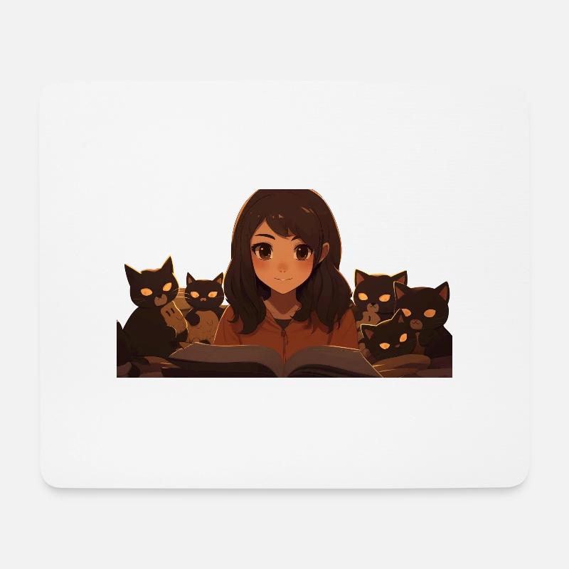 cats with anime girl - Mousepad (Querformat) - Weiß