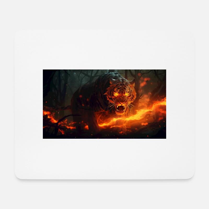 orange tiger with big fangs in the forest - Mousepad (Querformat) - Weiß