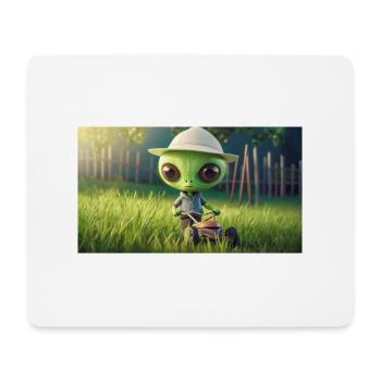 niedliches kleines grünes Retro Alien Rasen mähen - Mousepad (Querformat) - Weiß - Vorne