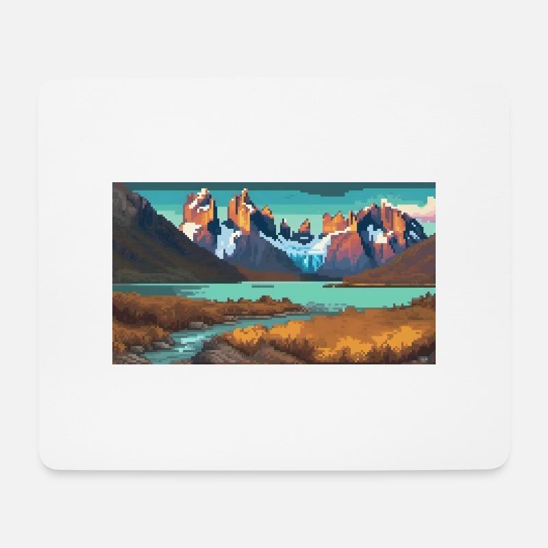 Torres del Paine Nationalpark, Chile - Pixel Art - Mousepad (Querformat) - Weiß