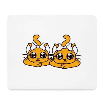 2 Cute Girls Cats Pretty Bow Girlfriends - Mouse Pad (horizontal) - white - Front