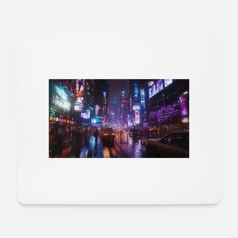 Cyberpunk Stadt2 - Mousepad (Querformat) - Weiß