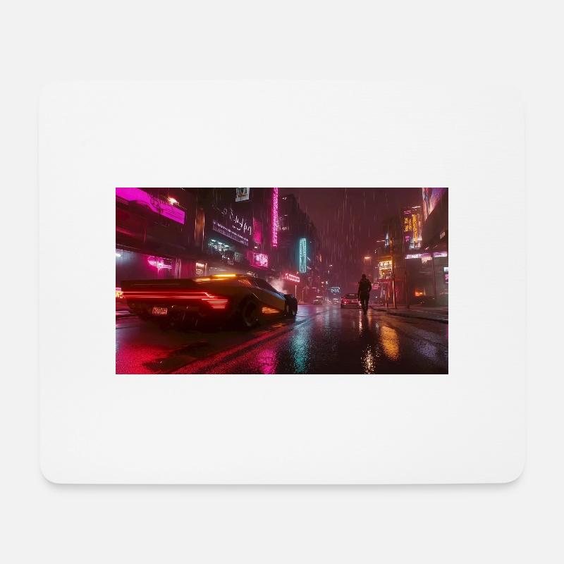 Cyberpunk Stadt1 - Mousepad (Querformat) - Weiß