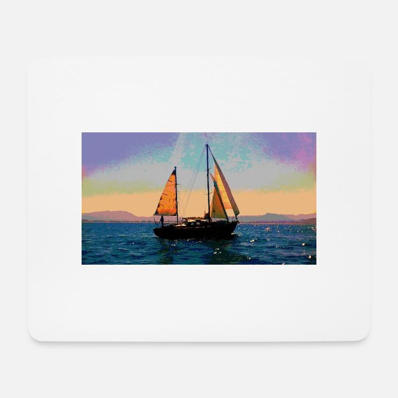 Boat on the water discovers another planet - Mouse Pad (horizontal) - white