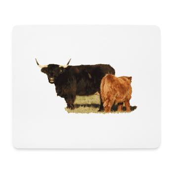 Vache et veau Highland Cattle - Tapis de souris (format paysage) - blanc - Devant