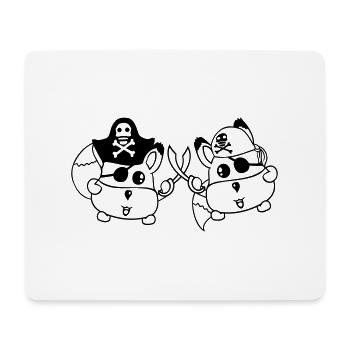 2 Little Cute Pirate Foxes Eye Patch Saber Duel - Mouse Pad (horizontal) - white - Front