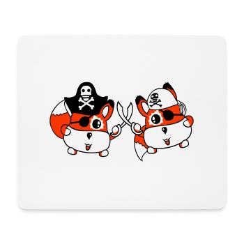 2 Little Cute Pirate Foxes Eye Patch Saber Duel - Mouse Pad (horizontal) - white - Front