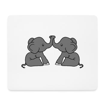 Cute 2 Elephant Friends Team Two Trunk Couple - Mouse Pad (horizontal) - white - Front