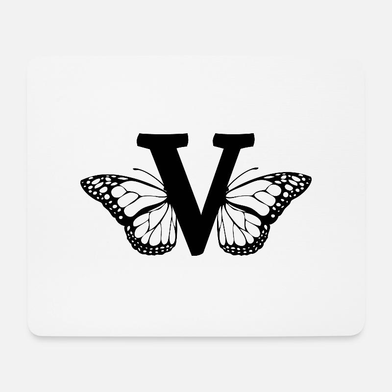 Buchstabe V Schmetterling - Mousepad (Querformat) - Weiß