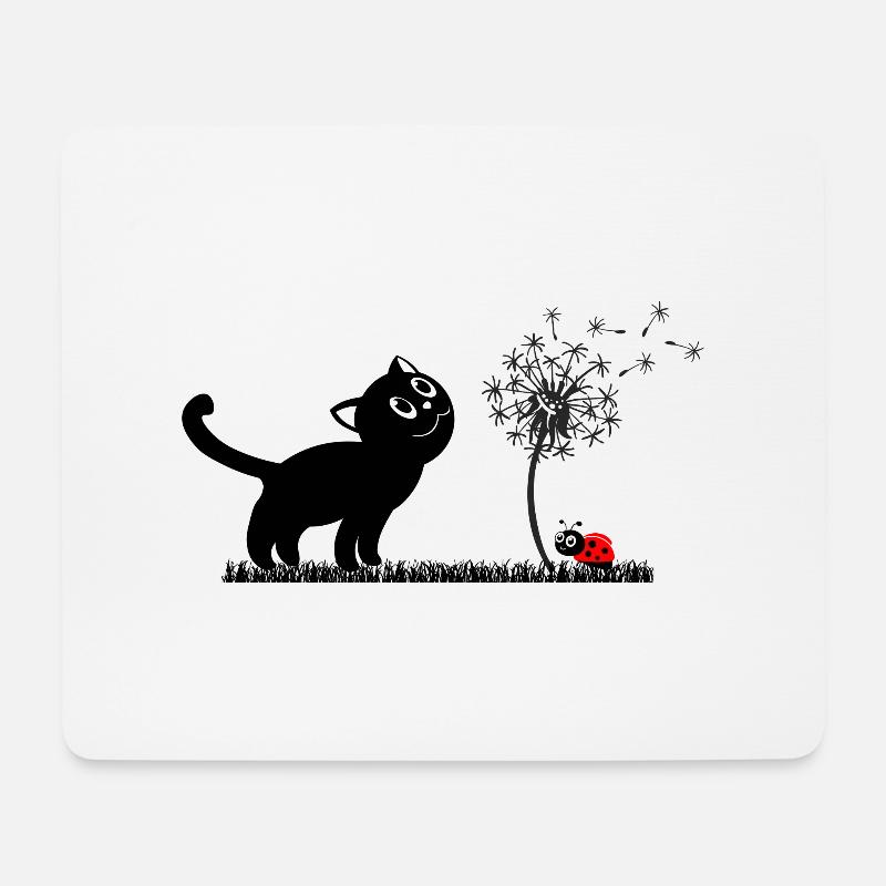 Frühlingsdesign - Katze, Pusteblume, Marienkäfer - Mousepad (Querformat) - Weiß