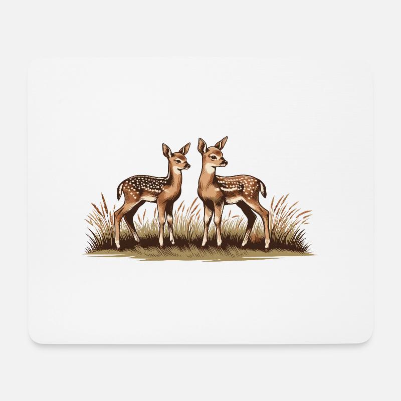 Rehe auf Wiese - Mousepad (Querformat) - Weiß