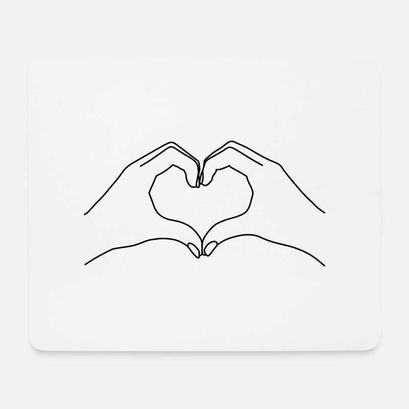Line art - Hands in Heart Shape - Mouse Pad (horizontal) - white