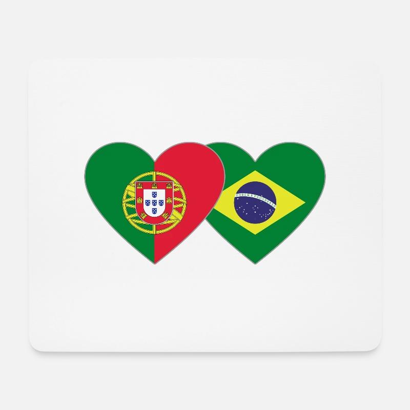 Portugal Brasilien Flagge Herz - Mousepad (Querformat) - Weiß