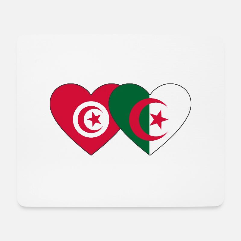 Tunisie Algérie Drapeau Coeur - Tapis de souris (format paysage) - blanc