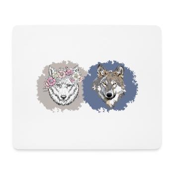 Floral and Realistic Wolves – Dual Nature Design - Mouse Pad (horizontal) - white - Front