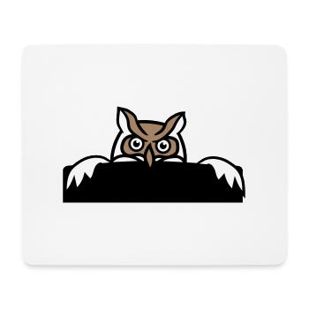 Eule versteckt sich hinter Mauer Zaun Wand Schild - Mousepad (Querformat) - Weiß - Vorne