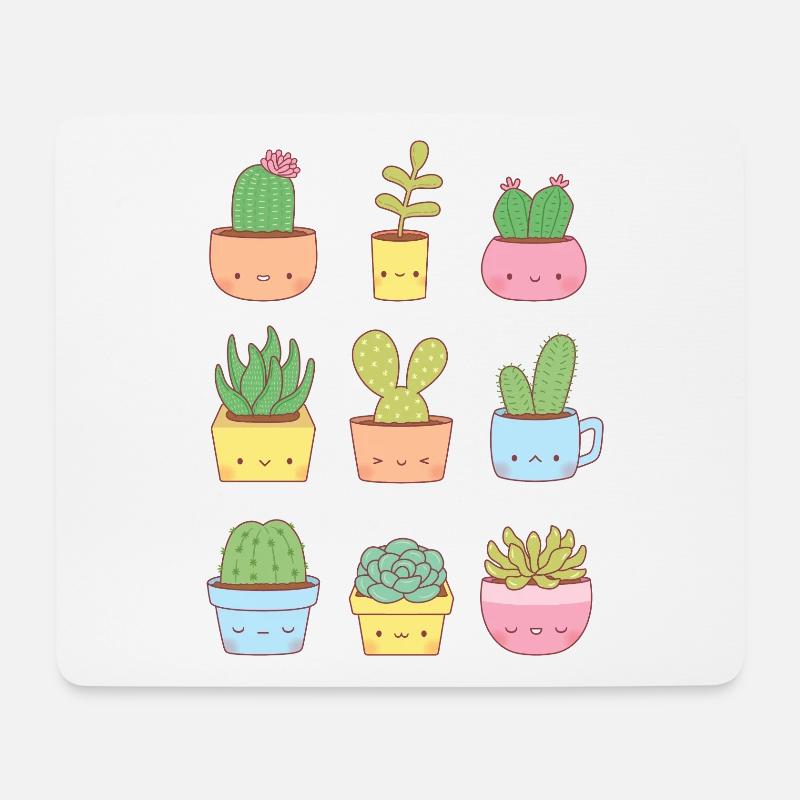Kawaii Kaktus und Sukkulenten Pflanzen - Mousepad (Querformat) - Weiß