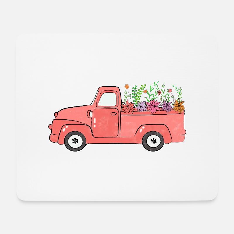 Floral Vintage Truck - Mousepad (Querformat) - Weiß