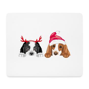 Two peeking dogs in accessories for Christmas - Mouse Pad (horizontal) - white - Front