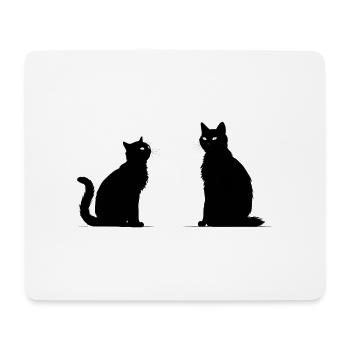 Schwarze Silhouette von zwei Katzen. - Mousepad (Querformat) - Weiß - Vorne