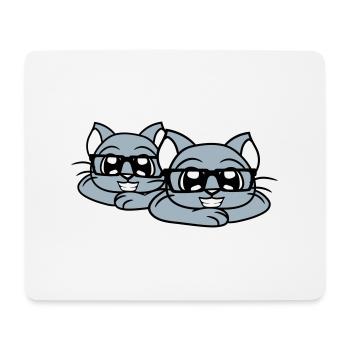 2 Clever Nerd Cats Lunettes à monture de corne Geek Eyewear Team - Tapis de souris (format paysage) - blanc - Devant
