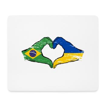 Brazil Ukraine Flag Hands Heart Shape Used - Mouse Pad (horizontal) - white - Front
