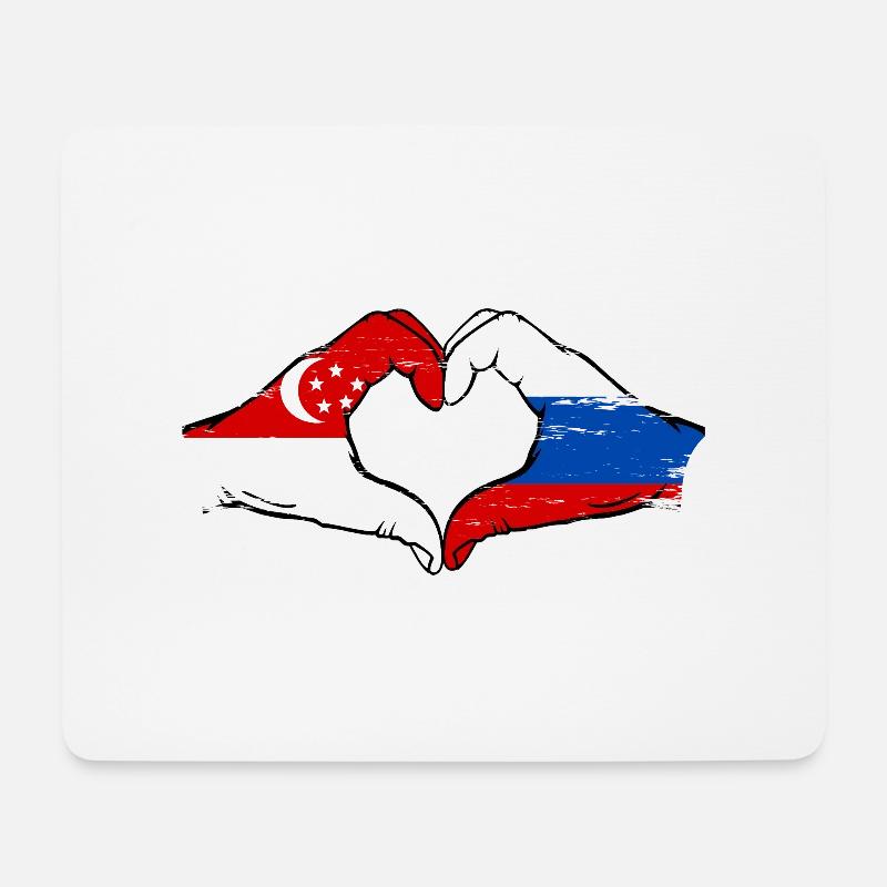 Singapur Russland Flagge Hände Herzform used - Mousepad (Querformat) - Weiß
