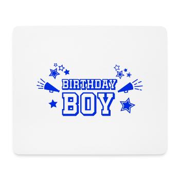 Text "Birthday Boy" mit Sternen und Megaphon - Mousepad (Querformat) - Weiß - Vorne