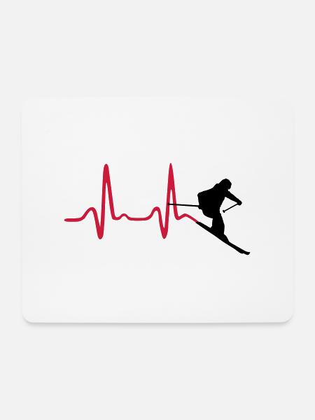 Skifahrer und Herzschlag - Mousepad (Querformat) - Weiß