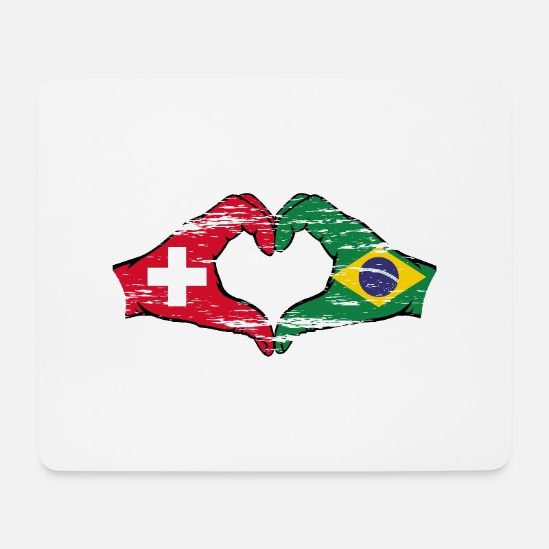 Schweiz Brasilien Flagge Herzform mit Händ used - Mousepad (Querformat) - Weiß