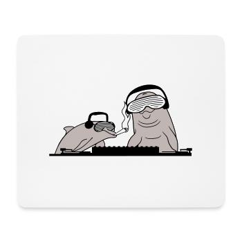 Zwei Lustige Delfine DJ Team Mischpult Party Musik - Mousepad (Querformat) - Weiß - Vorne